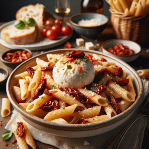 Penne com Tomates secos e Burrata