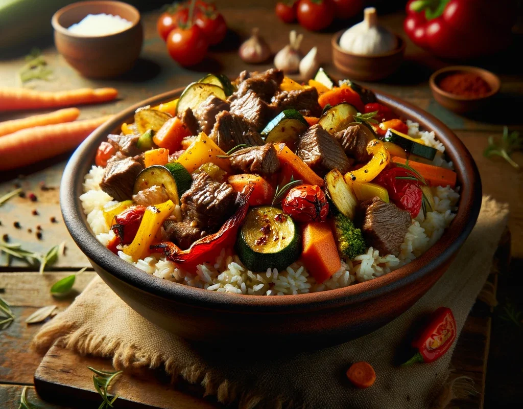 Arroz de Carne com Legumes Assados